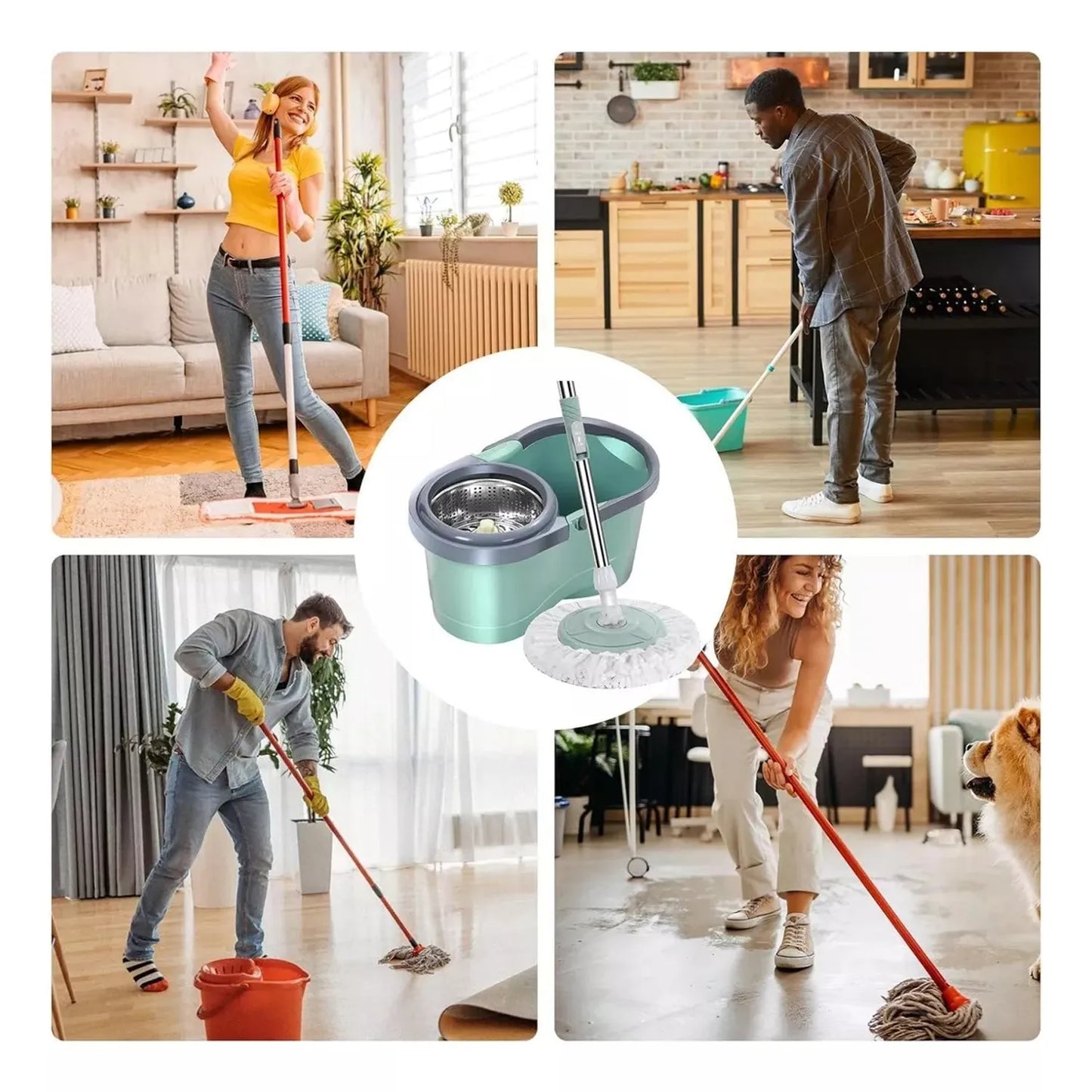 Trapeador Giratorio 360° con Balde Centrifugador
